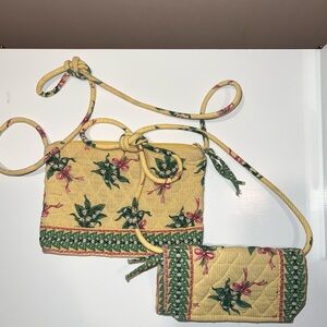 Vera Bradley VINTAGE SET Floral Quilted Two Crossbody Bags - Yellow and Green